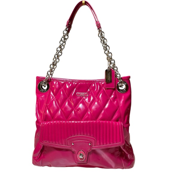 Coach Poppy Liquid Gloss Quilted Shoulder Bag in Raspberry Pink 🔥 - Picture 7 of 17